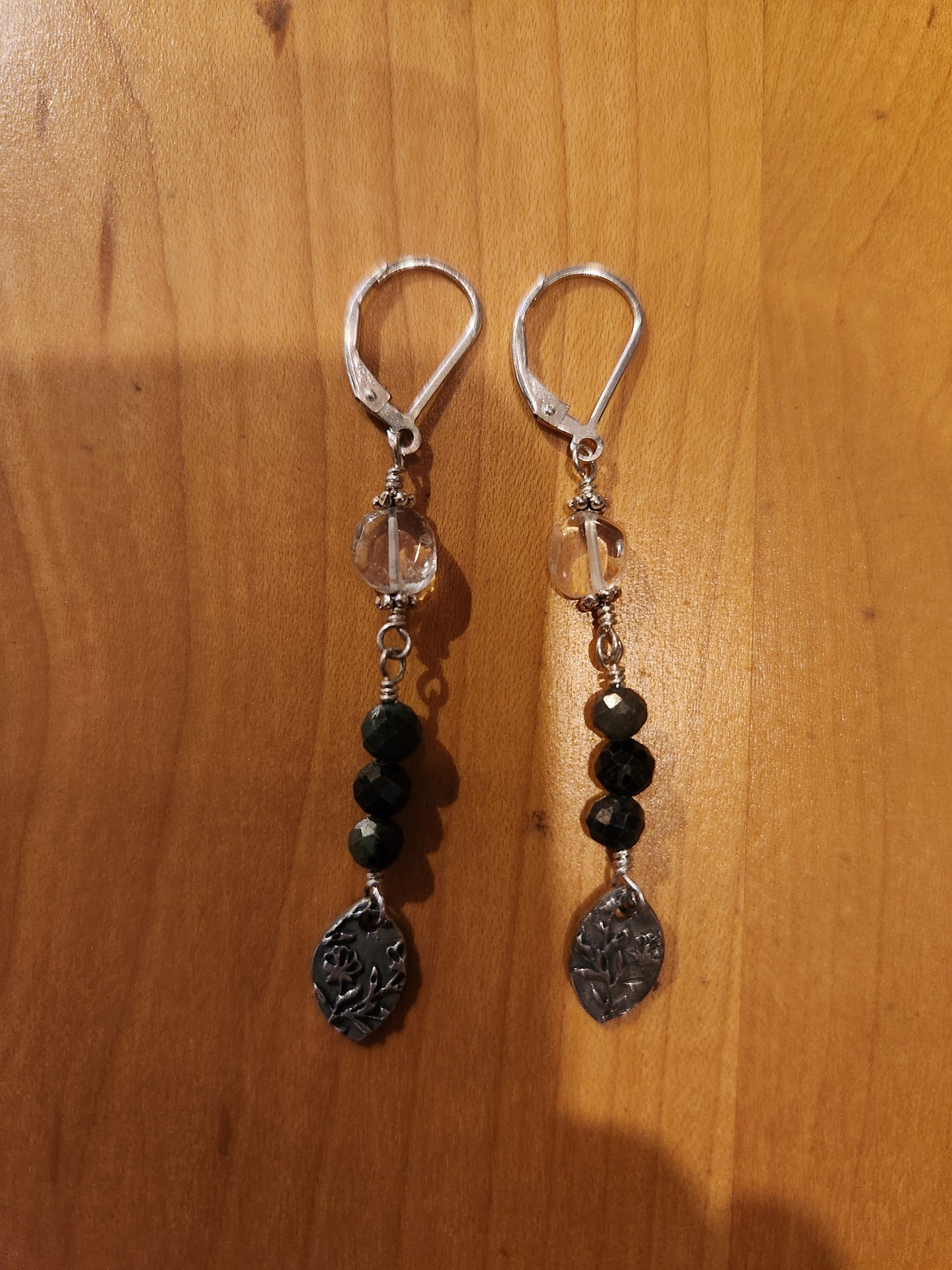 Beaded Drop Earrings with Textured Charms - Sterling Silver