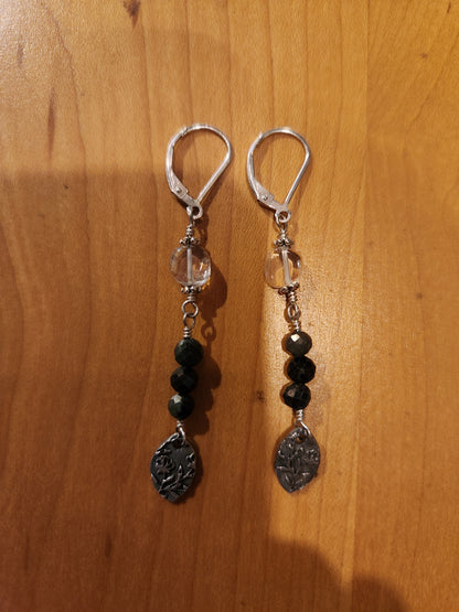 Beaded Drop Earrings with Textured Charms - Sterling Silver