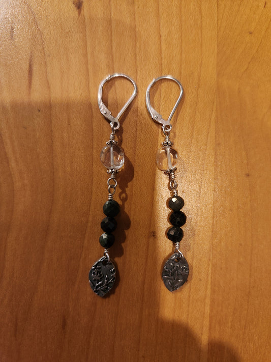 Beaded Drop Earrings with Textured Charms - Sterling Silver