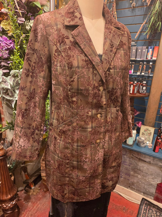Flocked Plaid Tailored Mid-Length Jacket