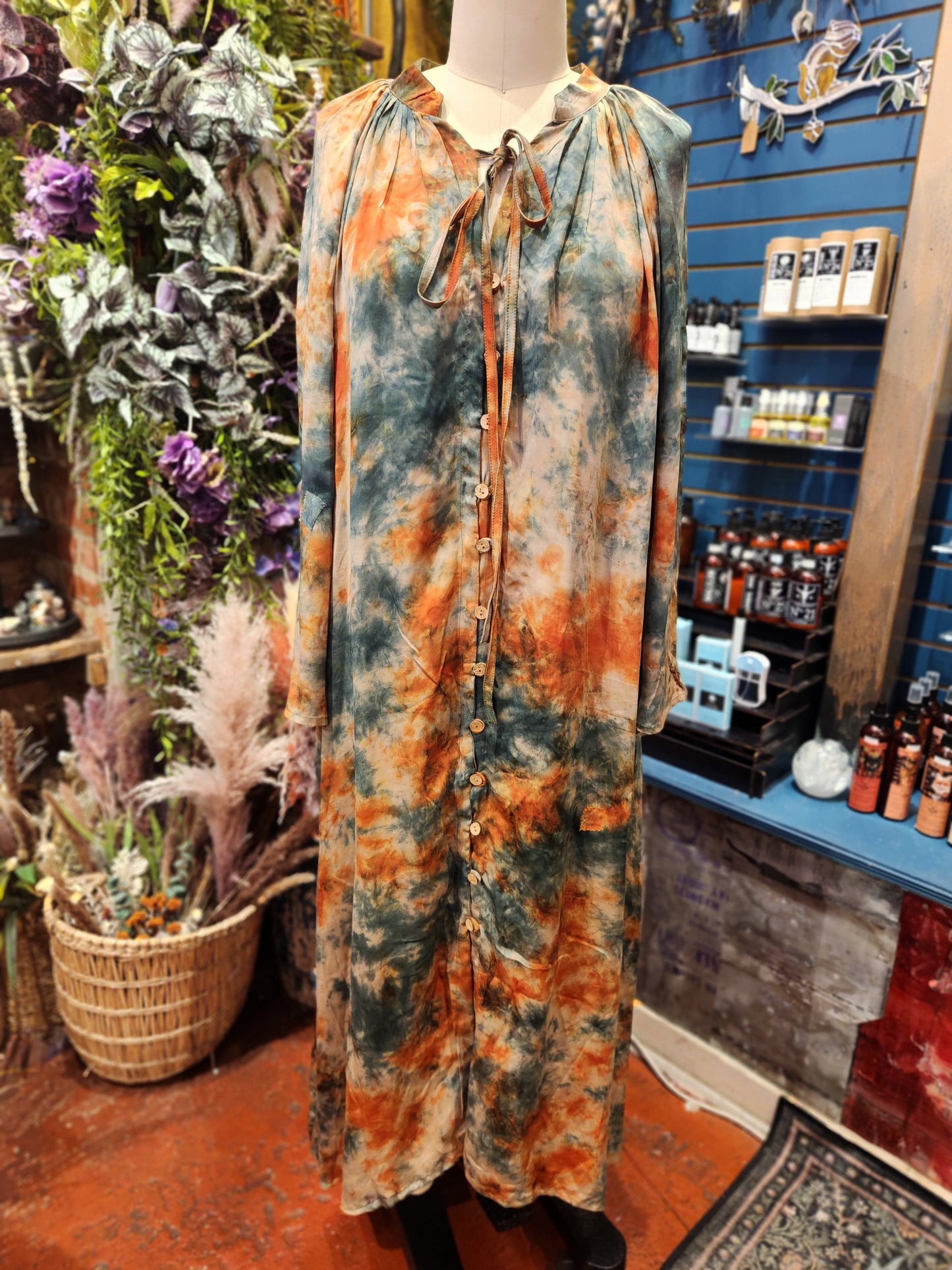 Crepe Sari Woodstock Duster Dress