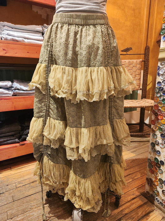 Lace Tier Skirt - Vintage Green