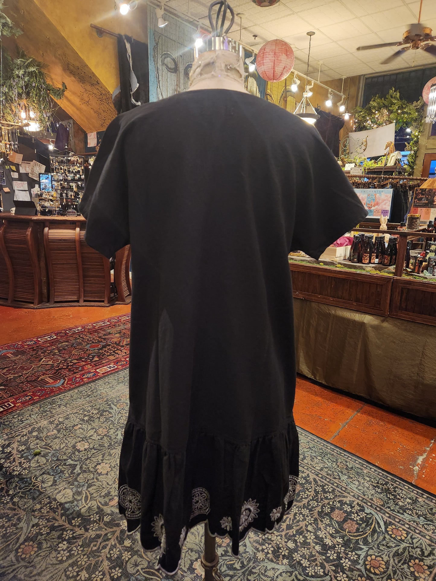 Naomi Flounce Embroidered Dress - Black