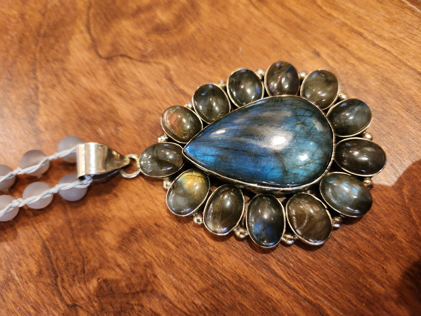 Labradorite Statement Pendant with Mixed Beaded Necklace