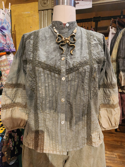 Hand dyed 'Paperlace' Blouse - Storm