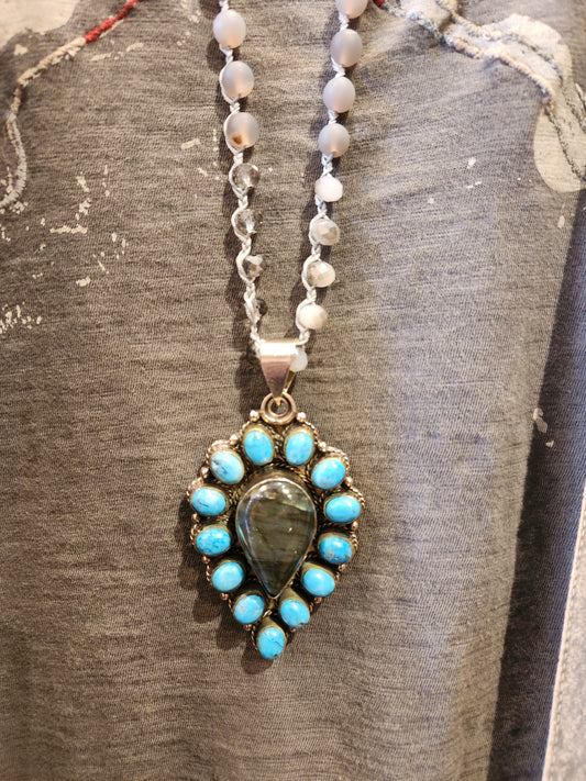 Labradorite and Turquoise Pendant with Mixed Beaded Necklace