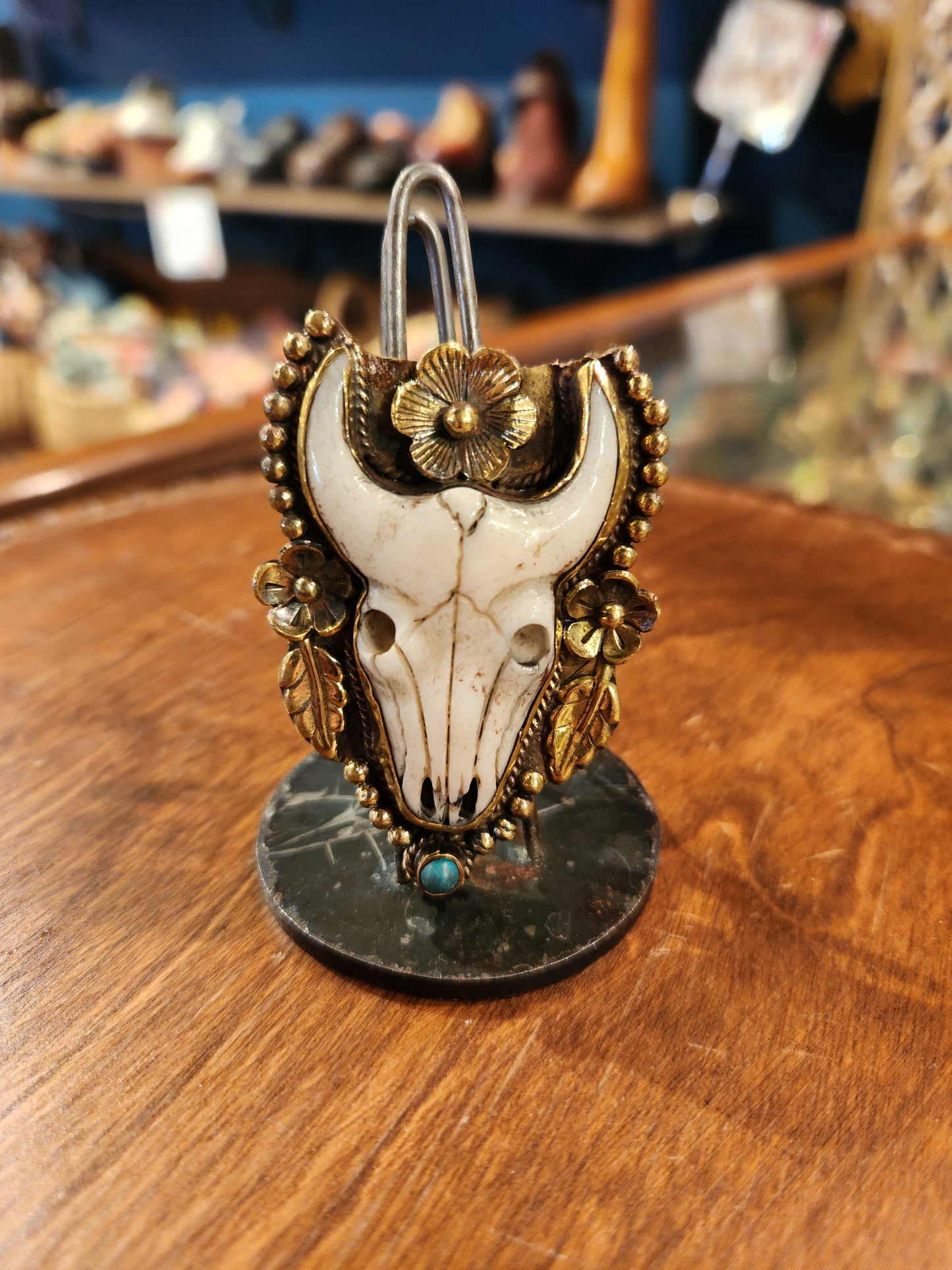 Carved Bone Cow Skull Ring