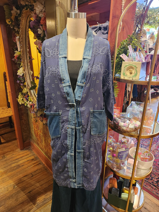 One Size Long Cardigan - Navy Bandana