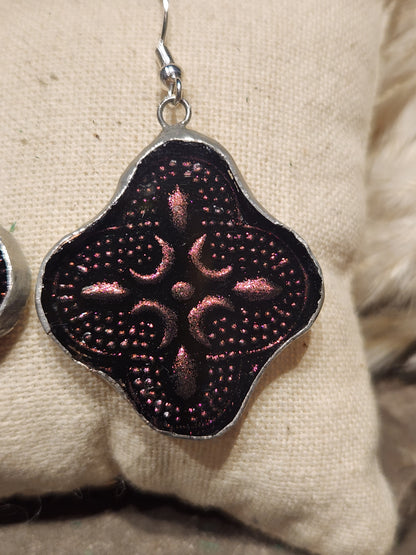 *KC-67Round VanGogh Glass Earring ( Fuschia )