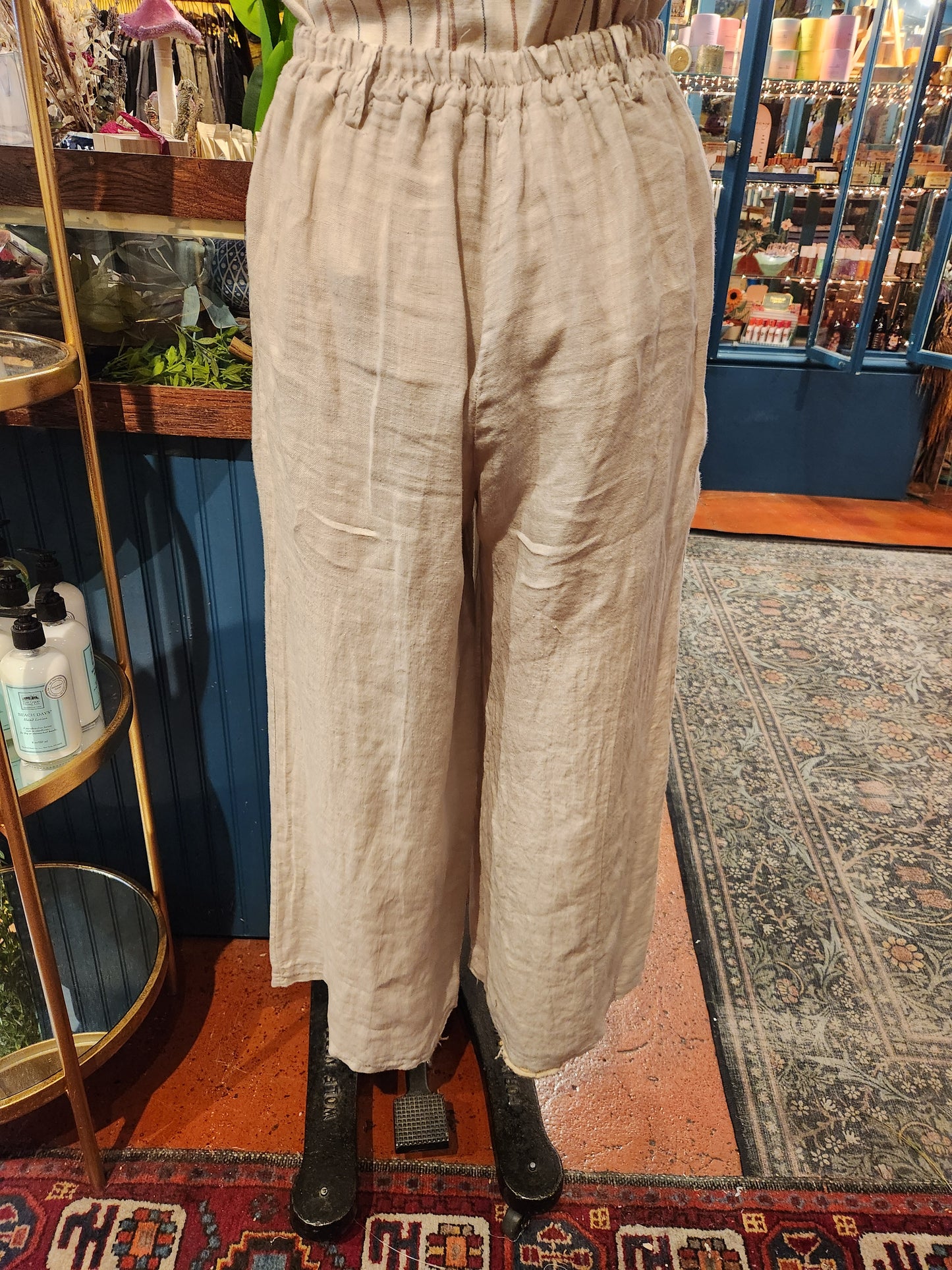 Linen, Elastic Waist  Pants - Sand