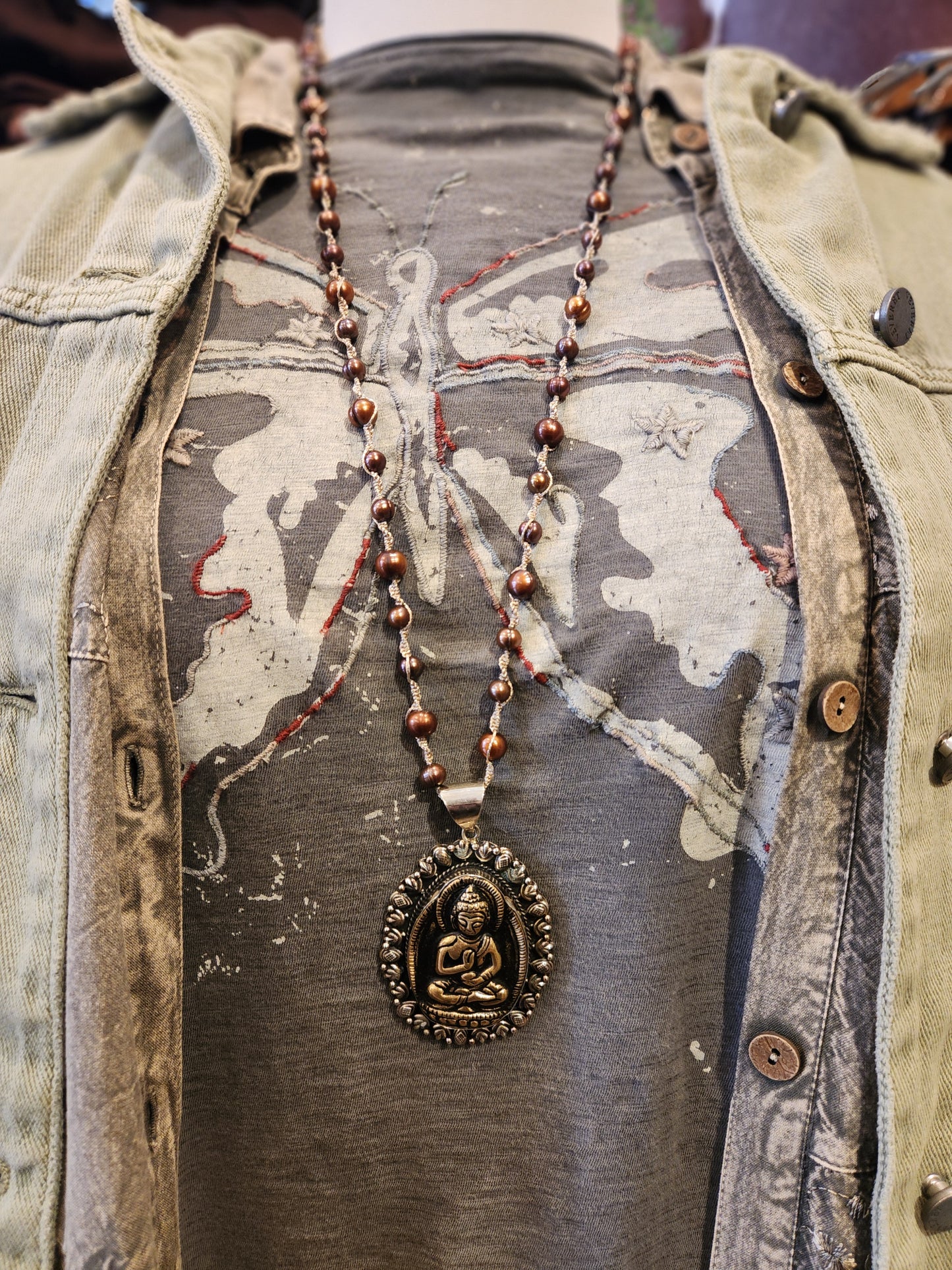 Metal Buddha Pendant with Beaded Necklace