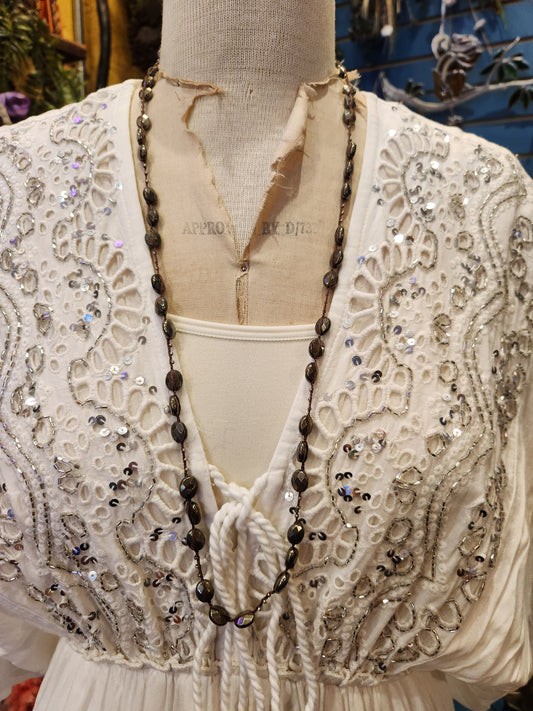 Large Bead - Crochet Layering Necklace - Pyrite