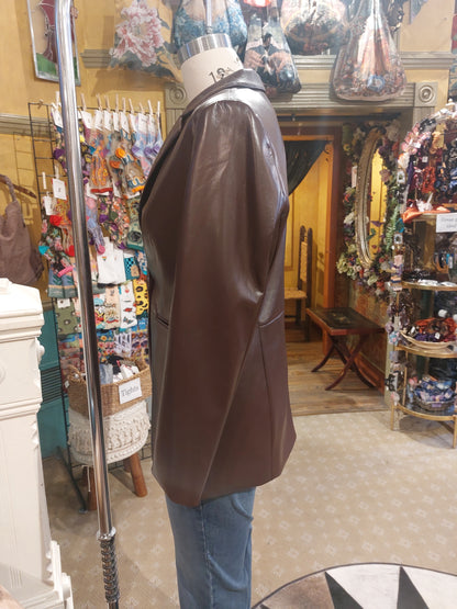 Faux Leather Blazer - Cabernet