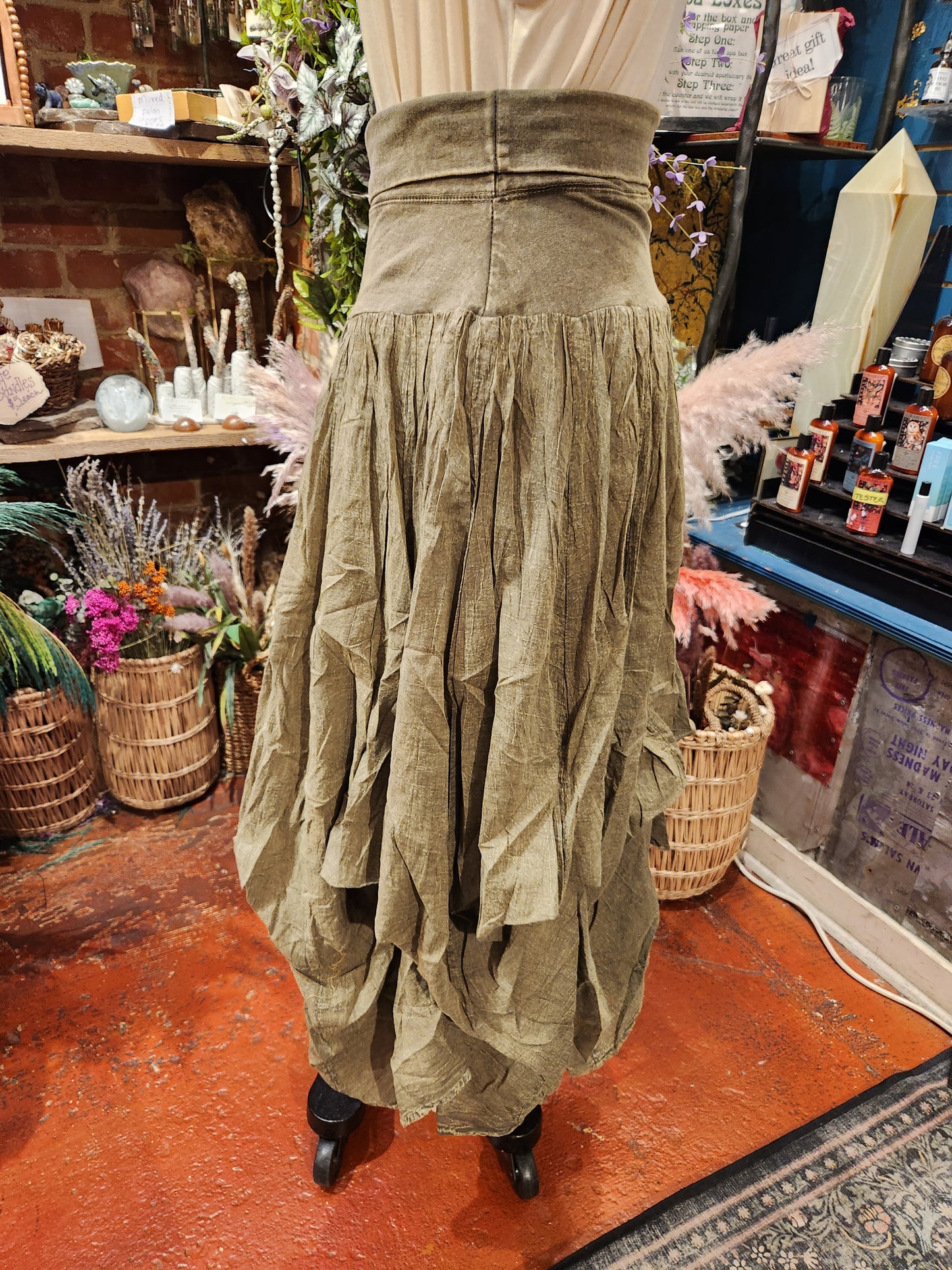 Olive Bubble Long Skirt