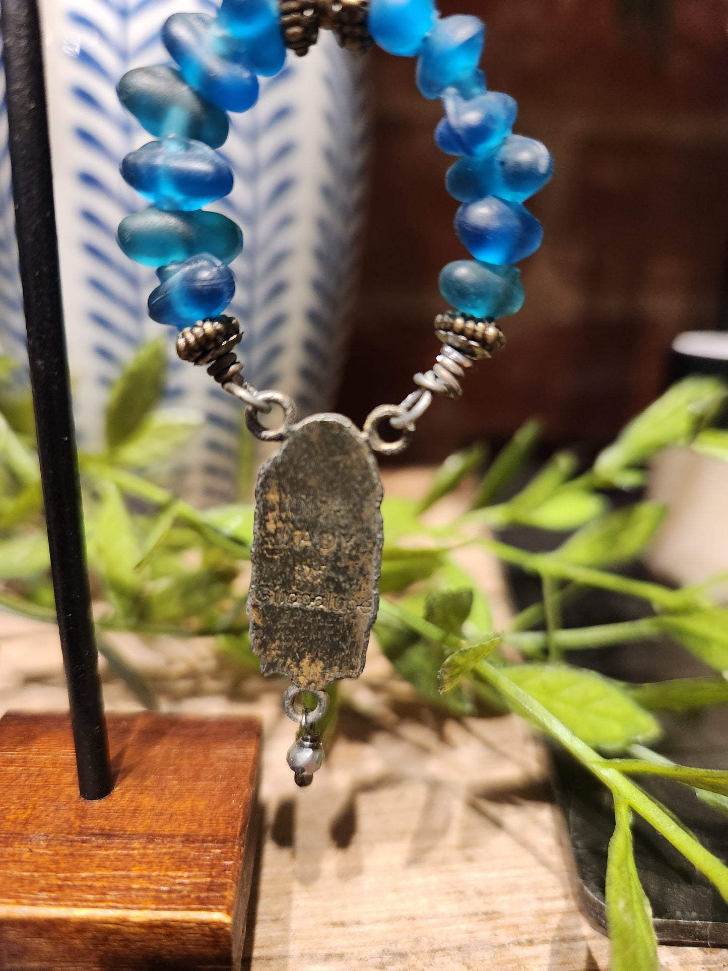 Mother Mary Earrings ( blue)