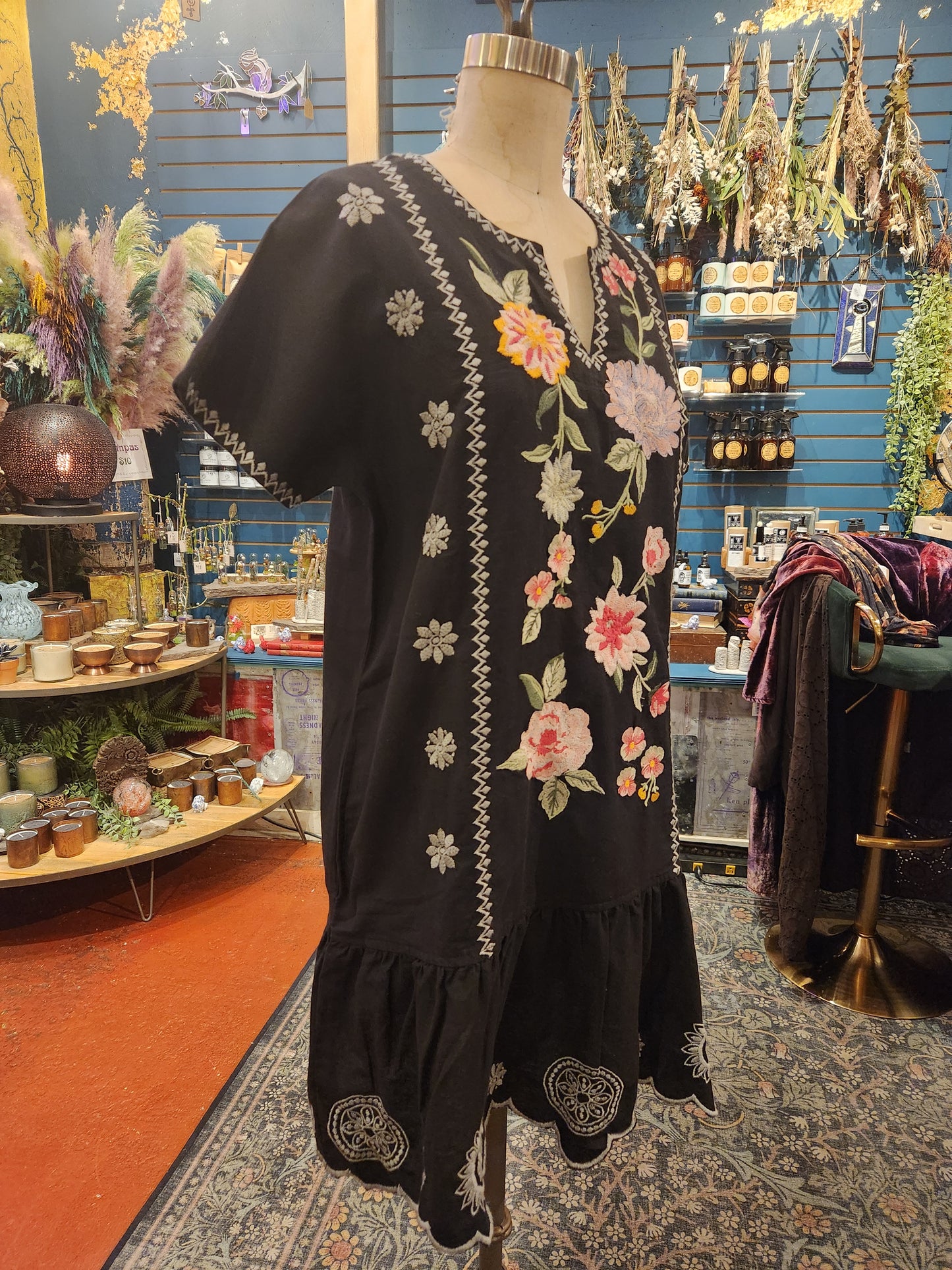 Naomi Flounce Embroidered Dress - Black