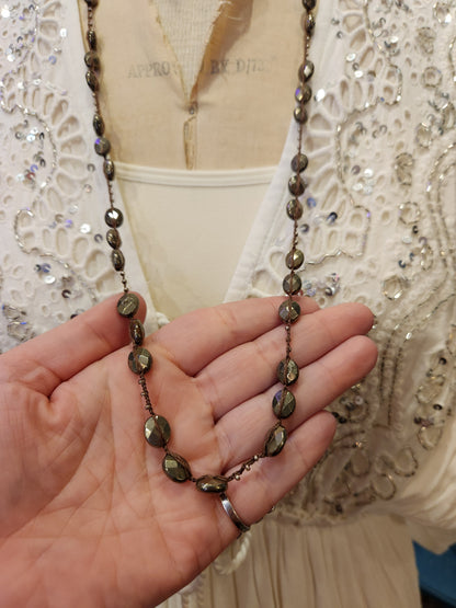 Large Bead - Crochet Layering Necklace - Pyrite