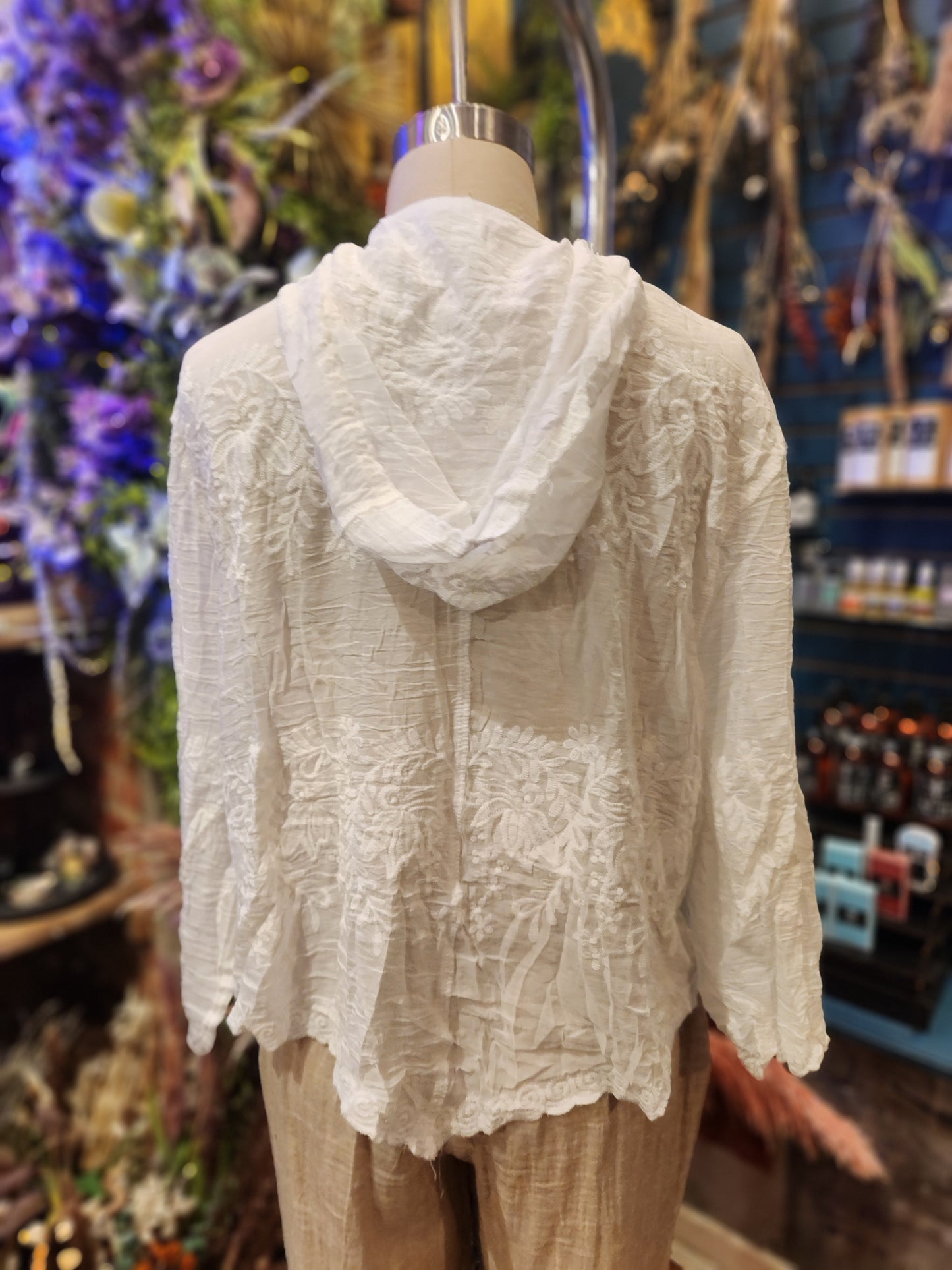 Embroidered Lace Button Up Blouse - One Size