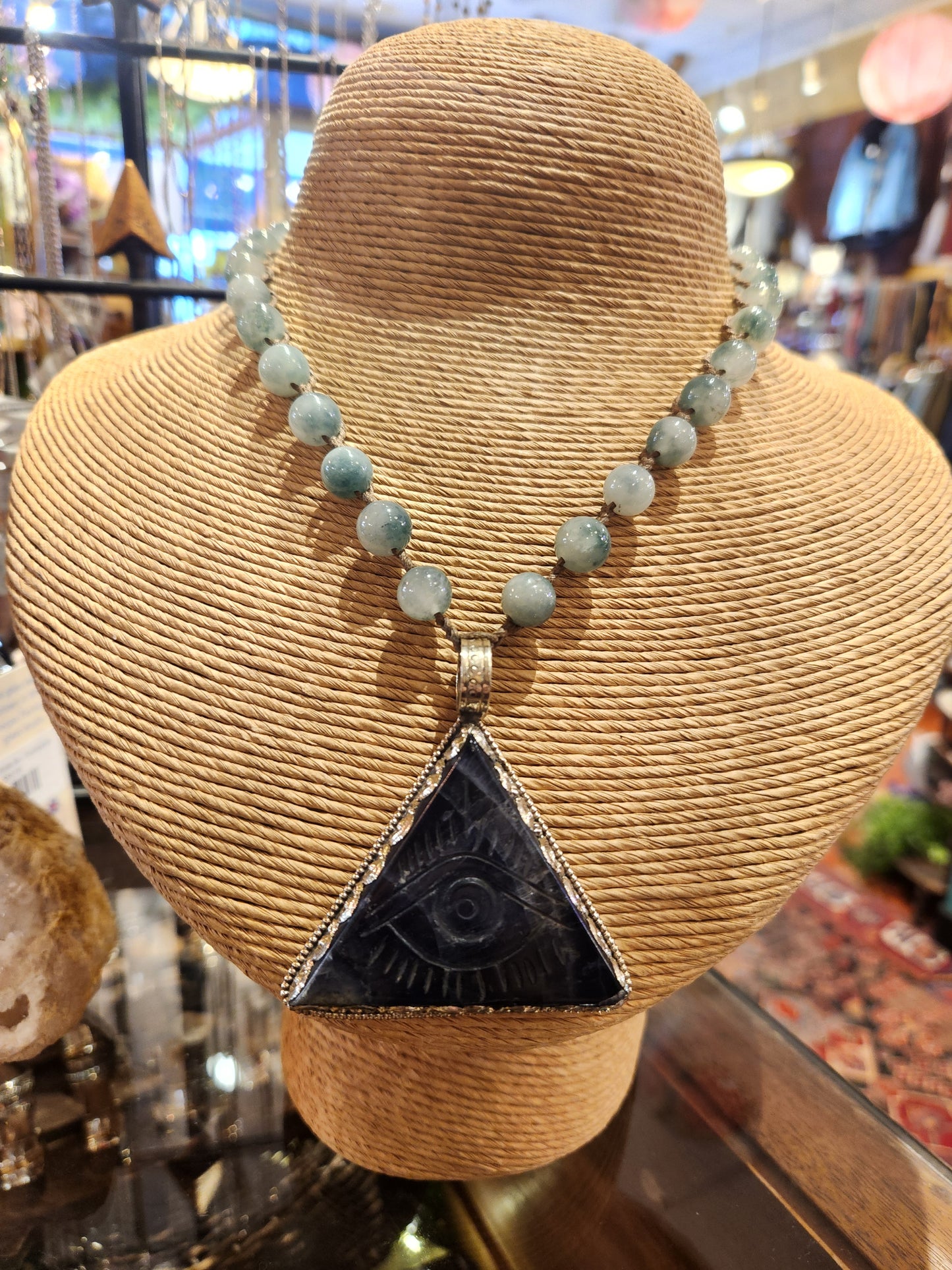 Carved Fluorite Eye Pendant