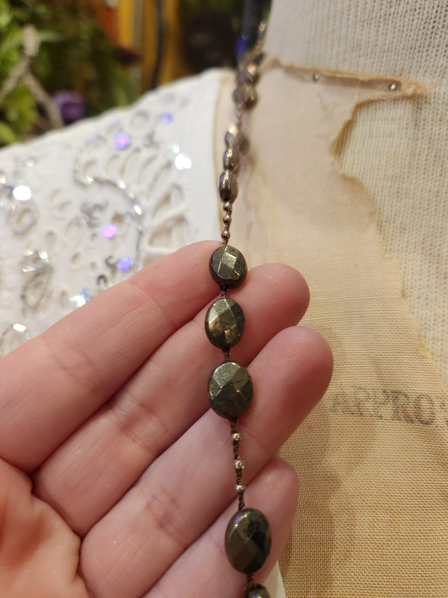 Large Bead - Crochet Layering Necklace - Pyrite