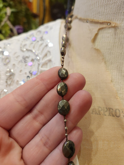 Large Bead - Crochet Layering Necklace - Pyrite