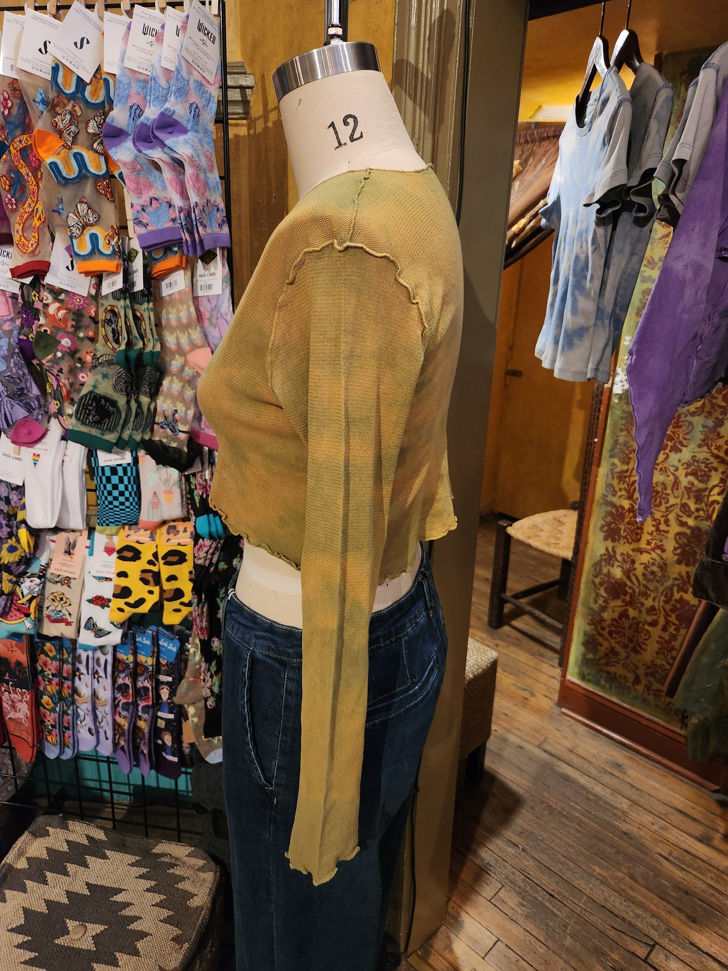 Hand Dyed 'Cutloose' Mesh Top - Ocre