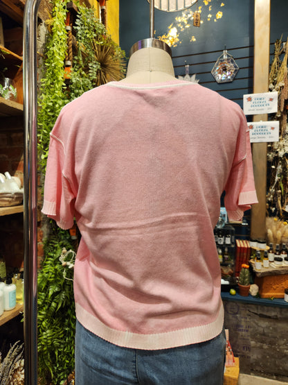 Reverse Print Short Sleeve Crew Neck