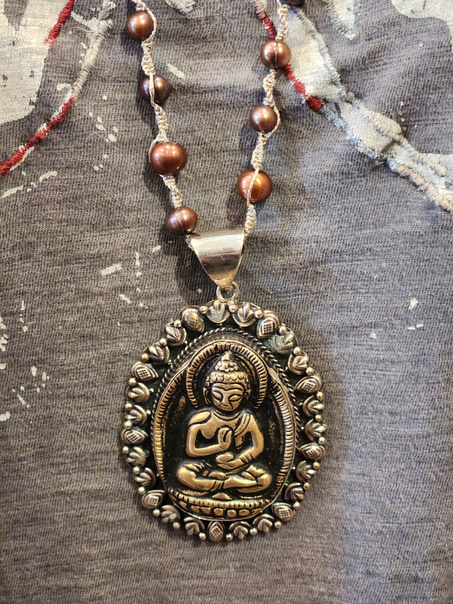 Metal Buddha Pendant with Beaded Necklace