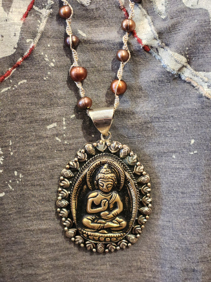 Metal Buddha Pendant with Beaded Necklace