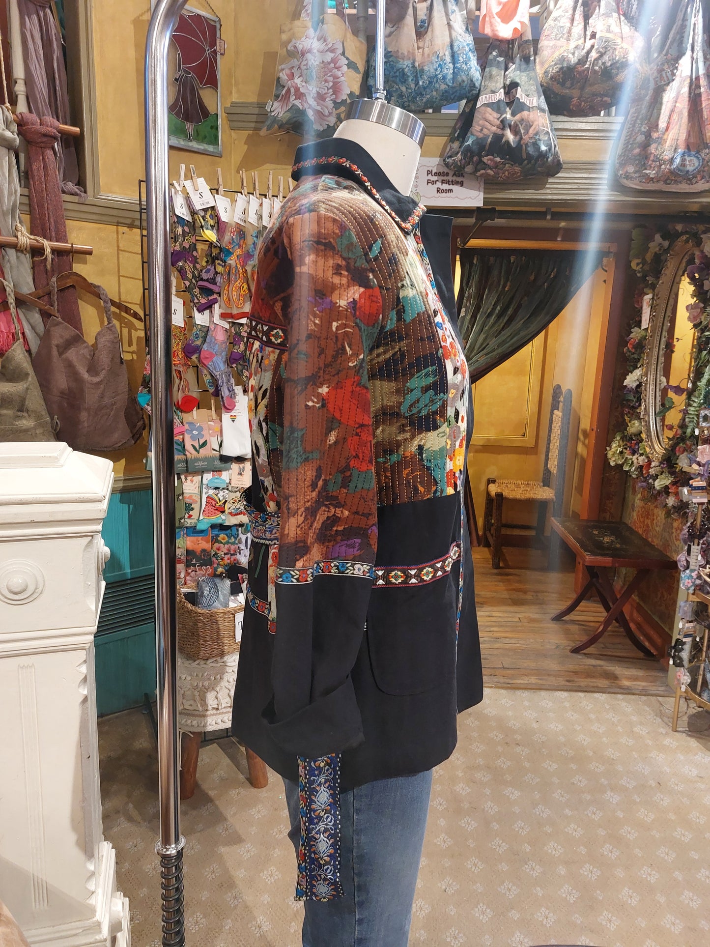 Belted Mixed Media Jacket - Black