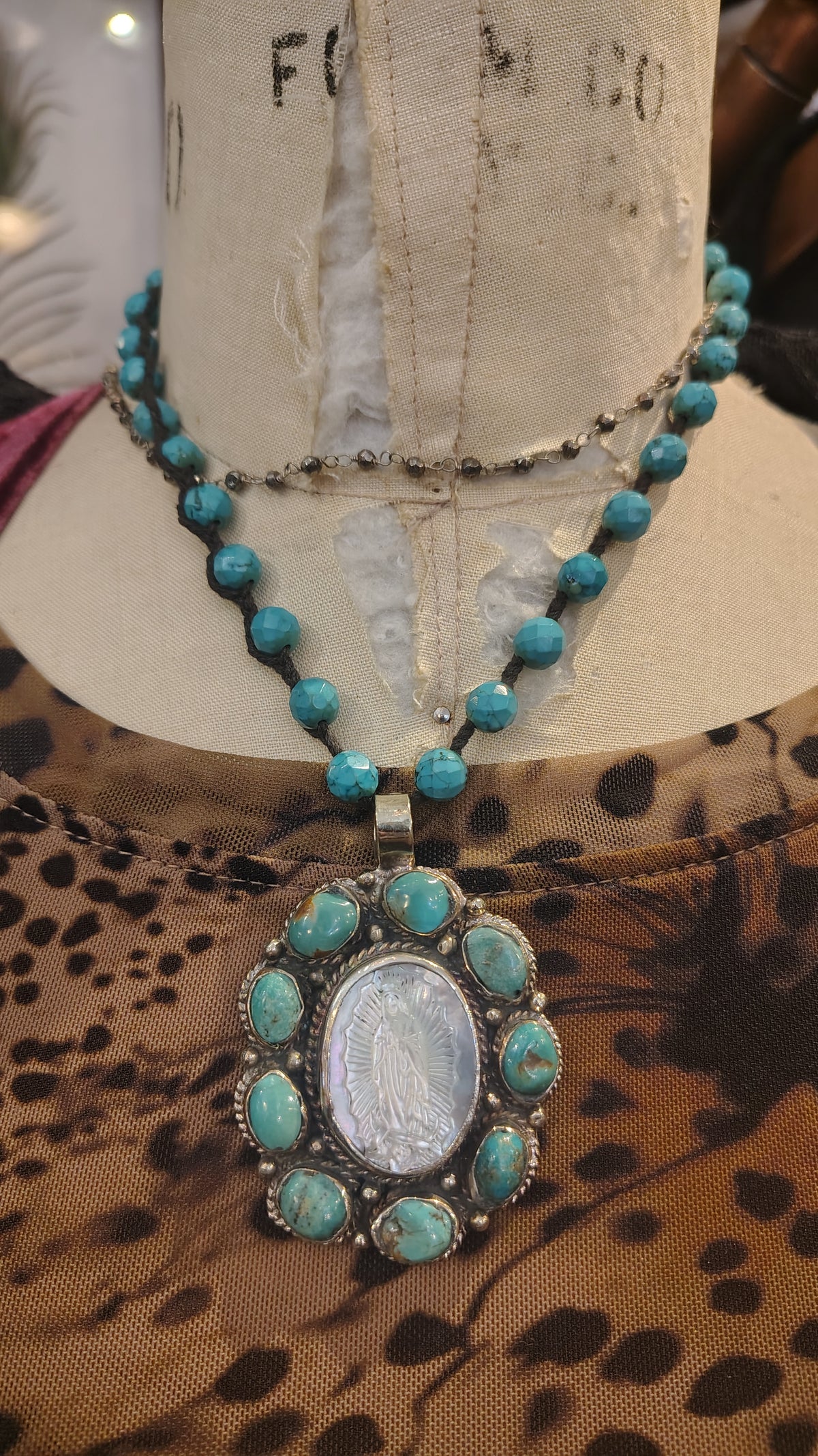 Turquoise Pearl Madonna Necklace