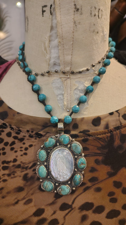 Turquoise Pearl Madonna Necklace