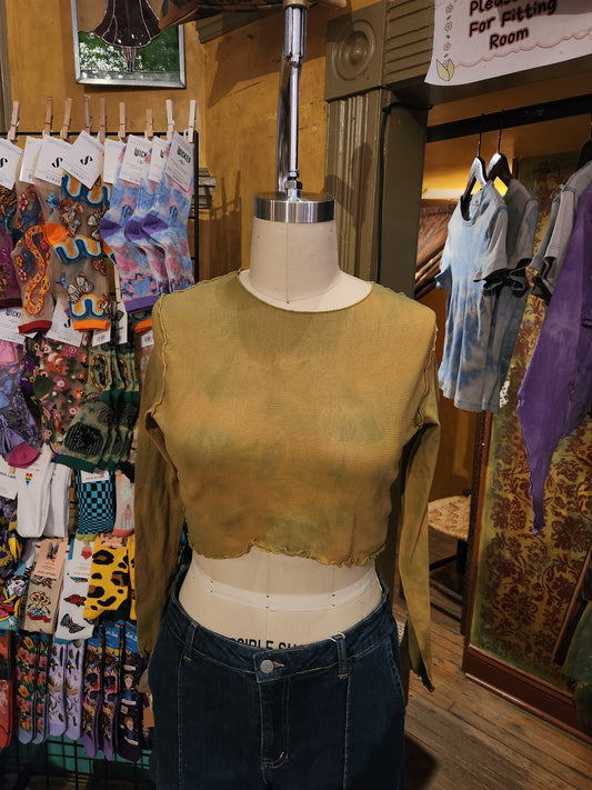 Hand Dyed 'Cutloose' Mesh Top - Ocre