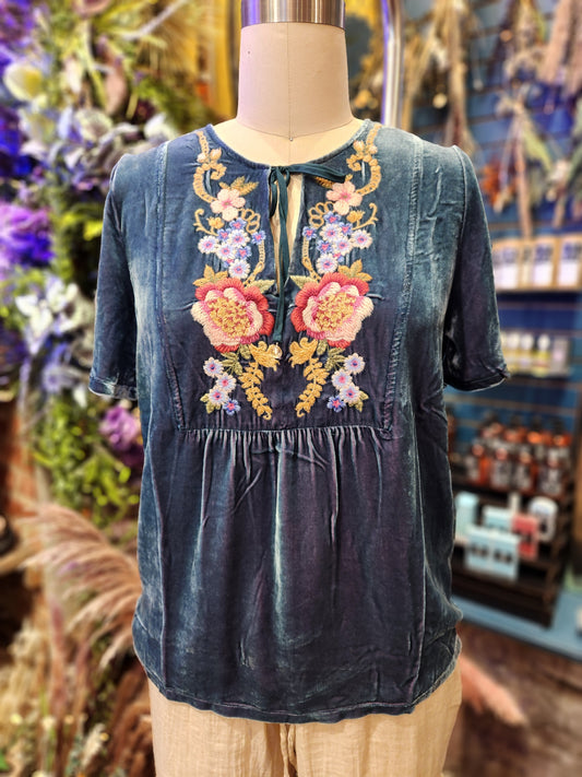 Velvet Yoke Blouse