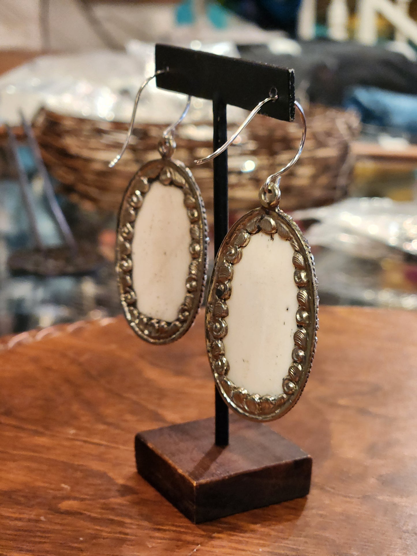 Mother Mary Carved Bone Earrings