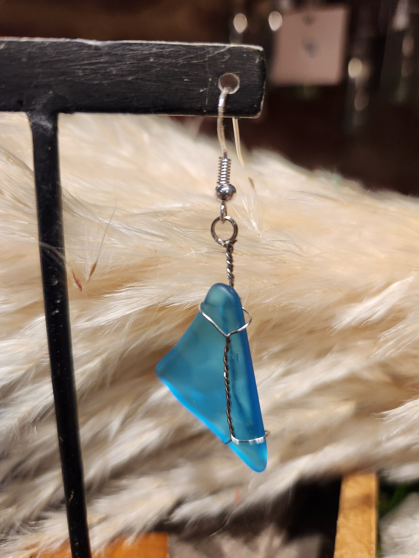 *KC-72 Rectangle SeaGlass Earrings (teal)
