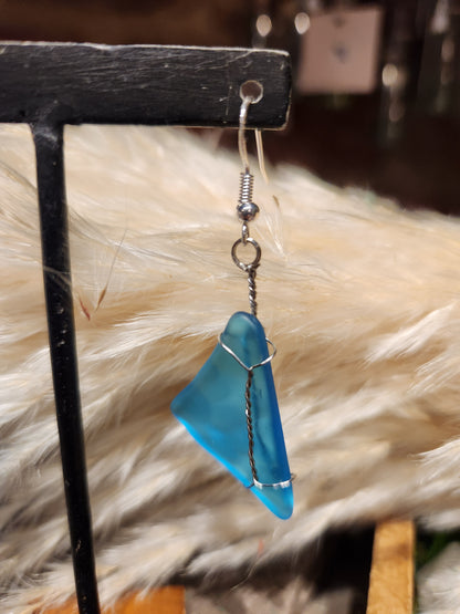 *KC-72 Rectangle SeaGlass Earrings (teal)