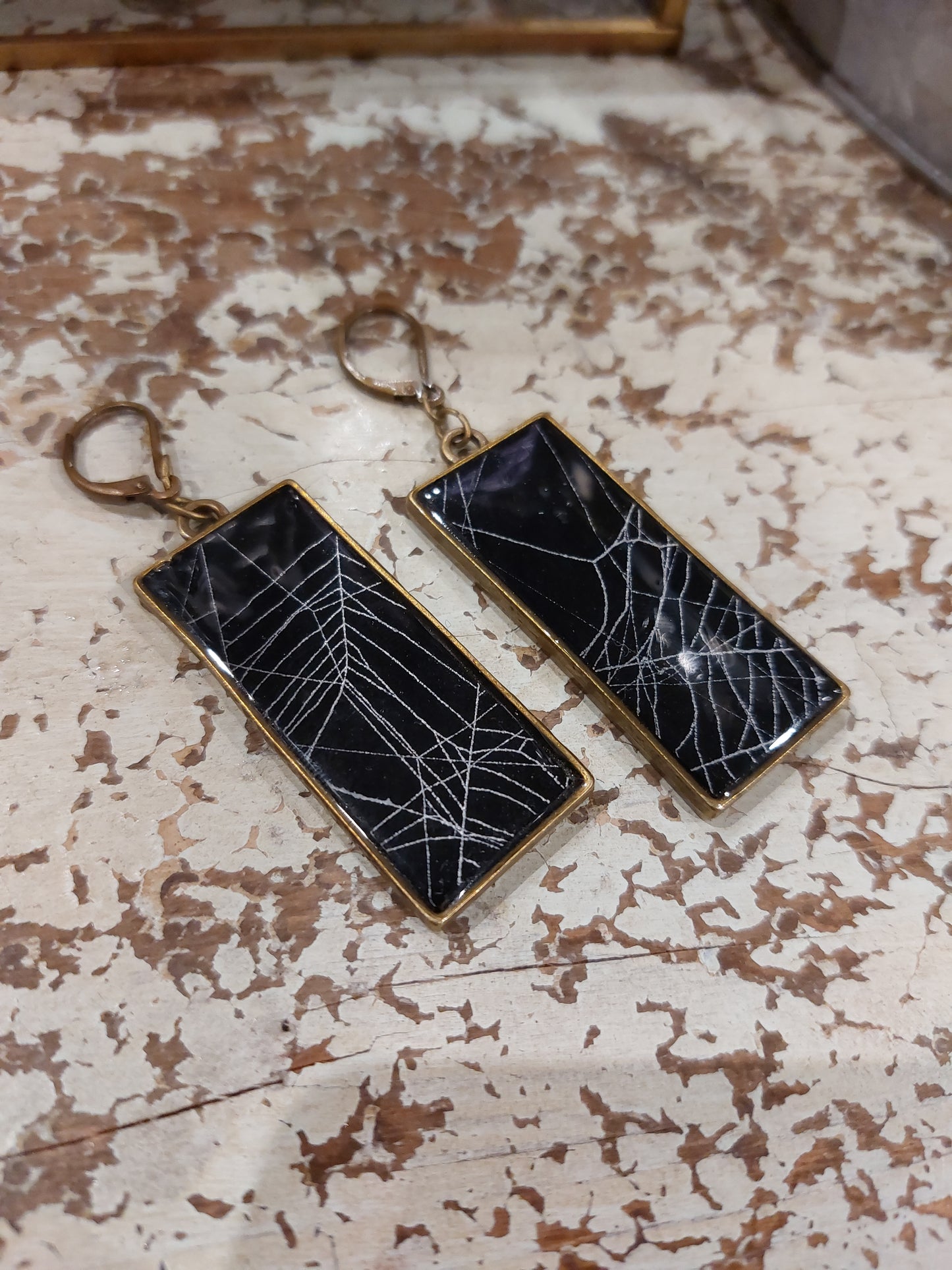 Spiderweb Rectangle Earrings - B