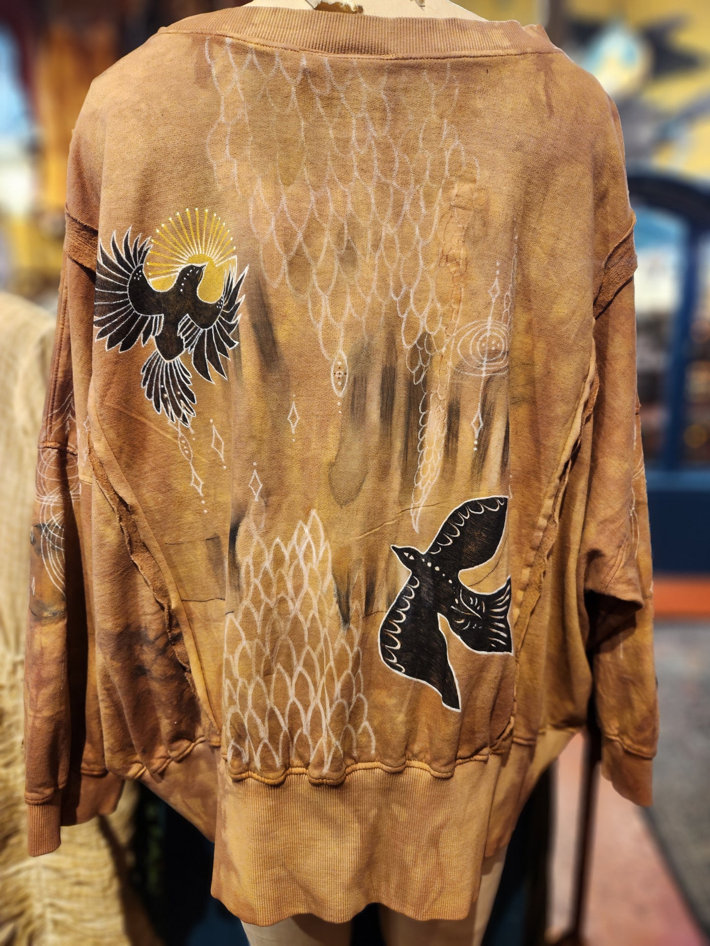 Bird of the Sun Paper Lace Custom Dyed Sweatshirt - Vaylmith