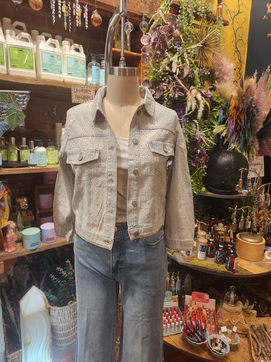 Rhinestone Embellished Light Wash Denim Jacket