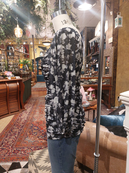 Square Neck Mesh Ruched Top - Black