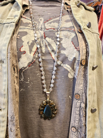 Labradorite Statement Pendant with Mixed Beaded Necklace