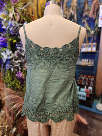 Lace Trim Camisole Stone Wash Tank