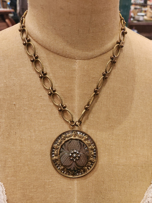 OOAK Vintage Chain with Vintage Victorian Button Pendant