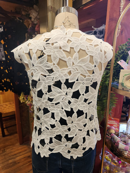 Cap Sleeve Floral Crochet Top - Multiple Colors