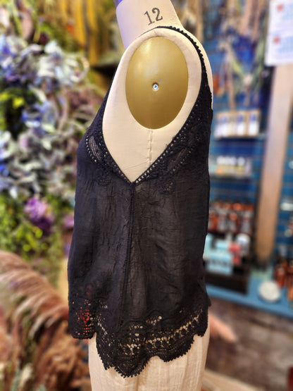 Lace Trim Camisole Stone Wash Tank