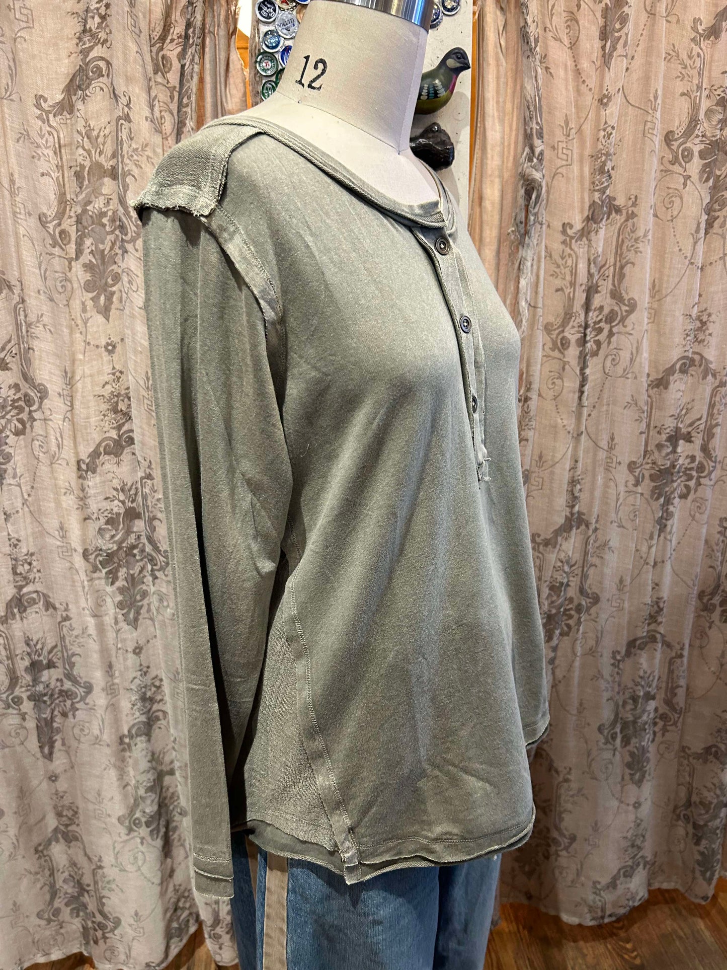 Moss Green Raw Hem Top