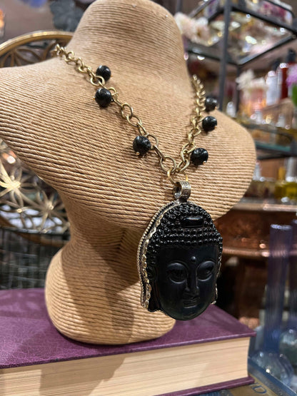 Black Glass Buddha Necklace