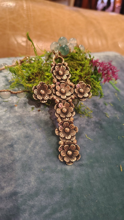 Silver Flowered Cross Necklace