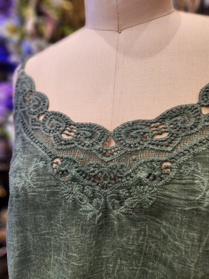 Lace Trim Camisole Stone Wash Tank